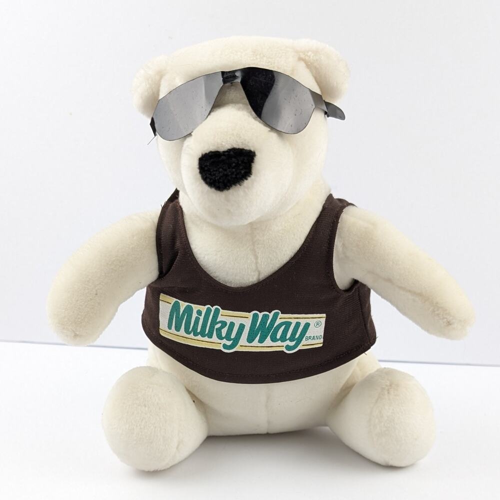 Vintage 1996 Mars Milky Way Candy Bar Plush Polar Bear White Sunglasses 10” HTF